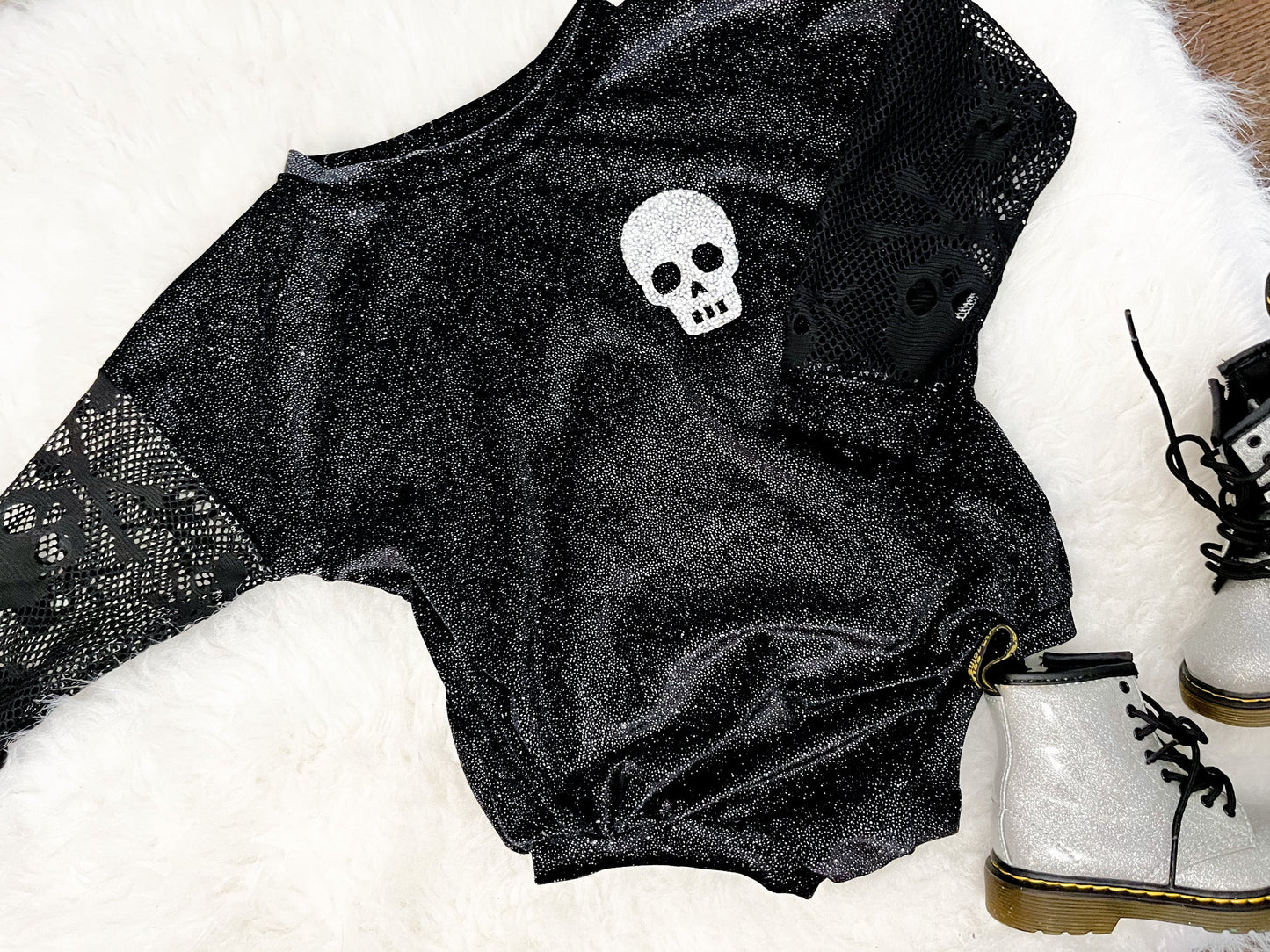 Skulls black sparkle sweater romper