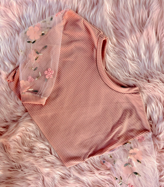 Floral mesh sleeve top