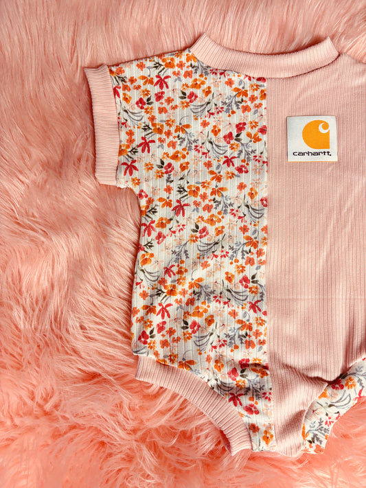 Floral patched carhartt romper