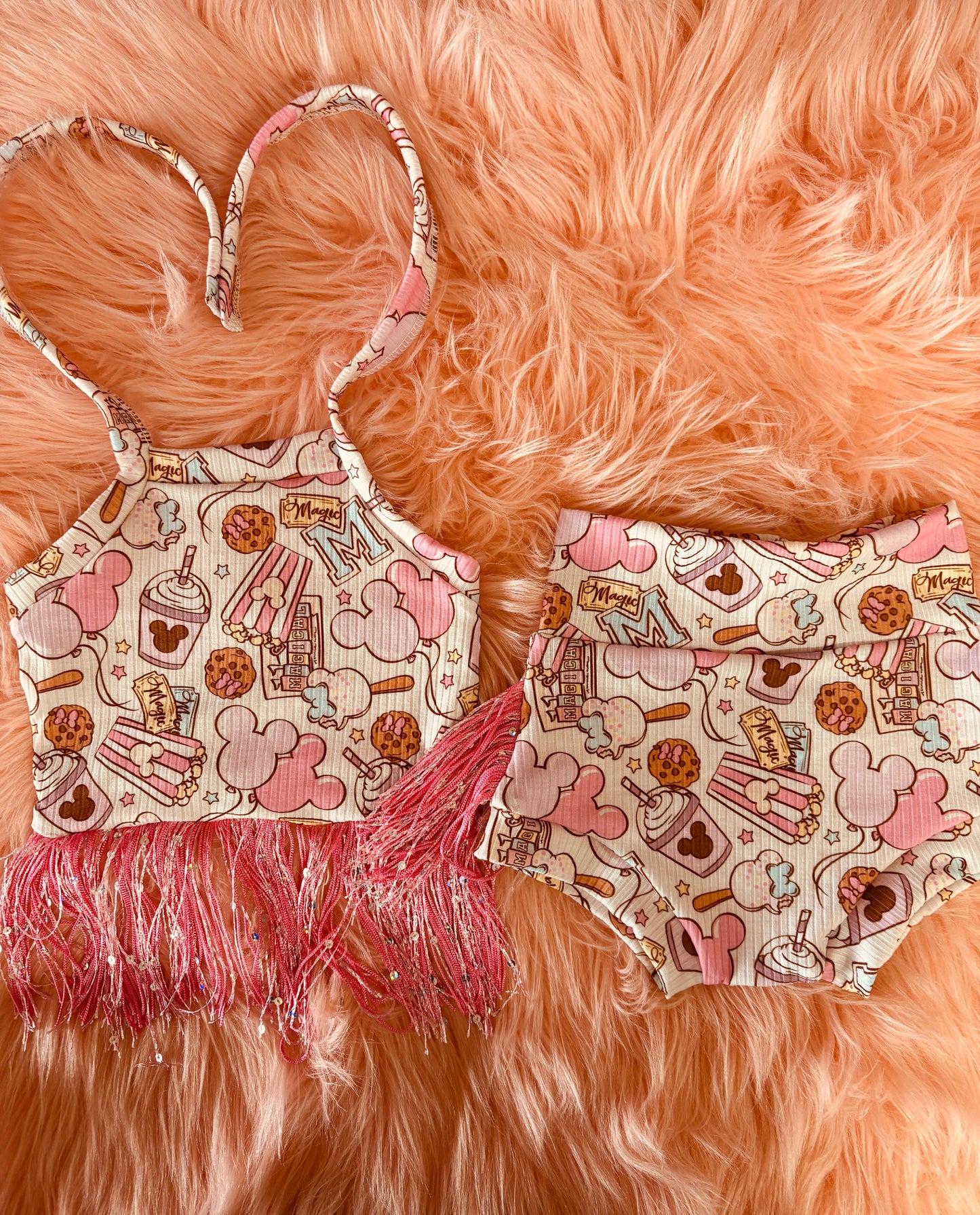 FRINGE HALTER TOP AND BUMMIES SET ( please mention which print in notes)