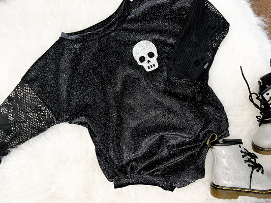 Skulls black sparkle  sweater romper