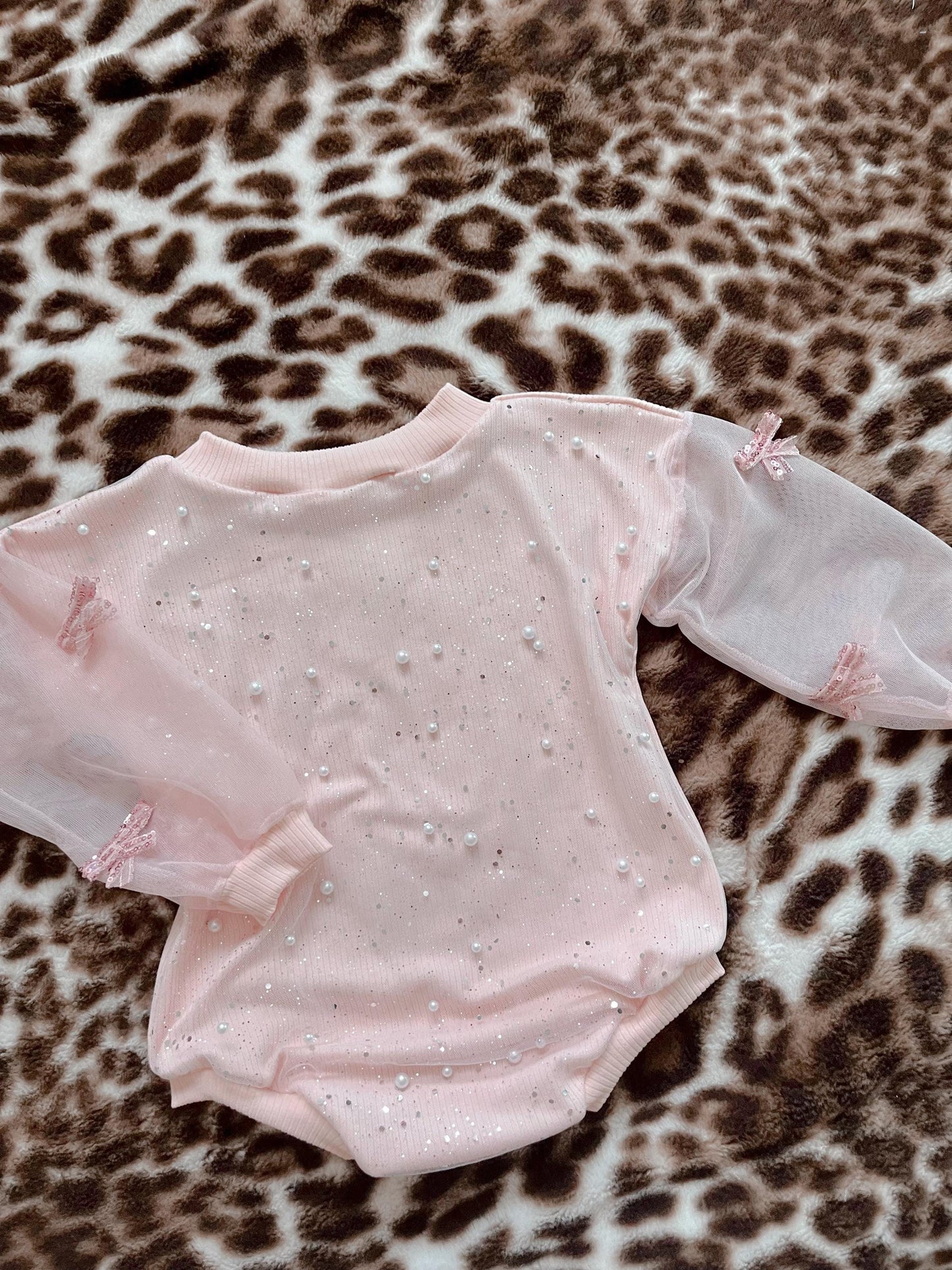 Pearl bow pink  romper