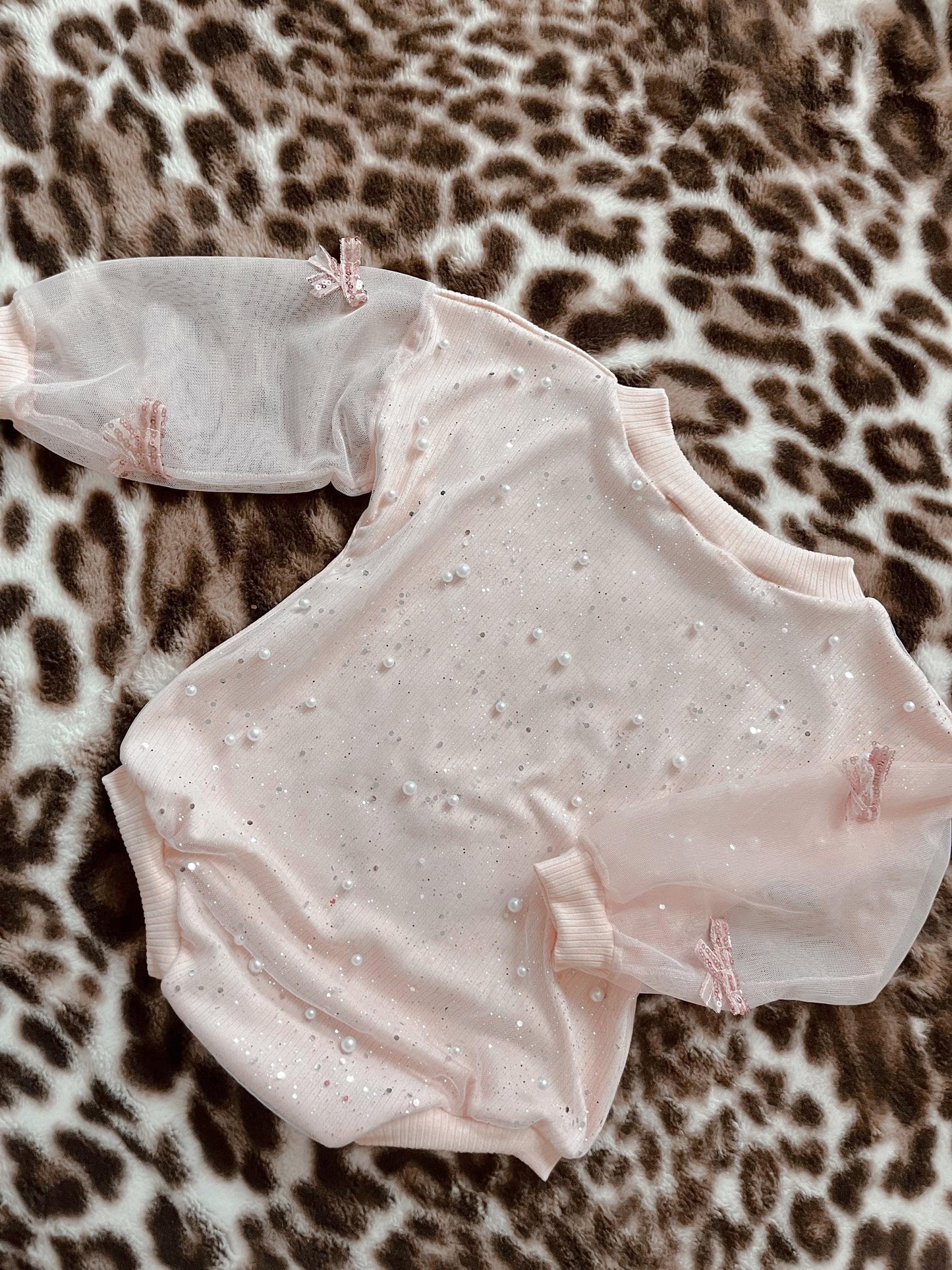Pearl bow pink  romper