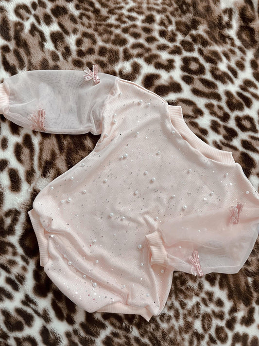 Pearl bow pink  romper