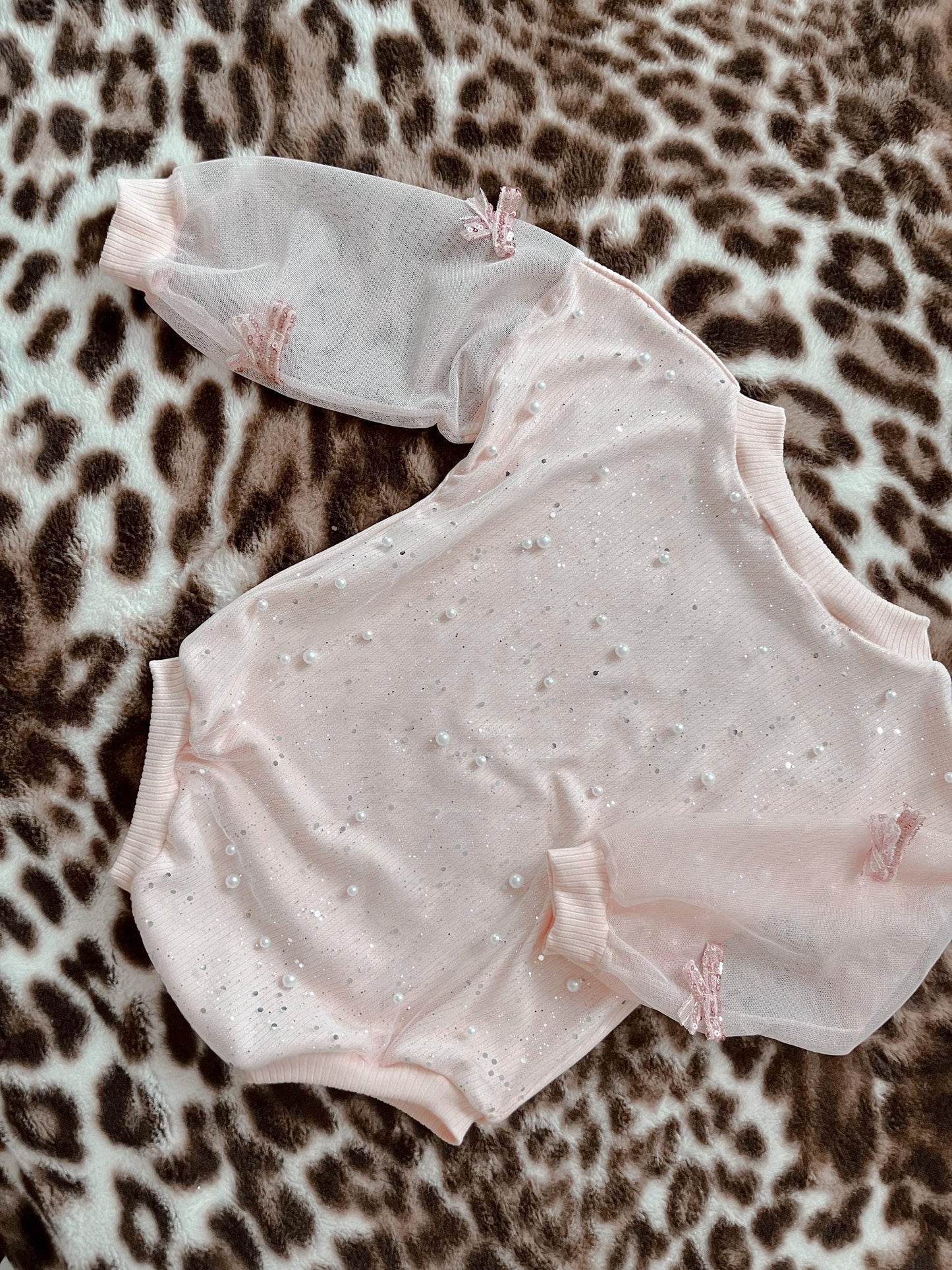 Pearl bow pink  romper